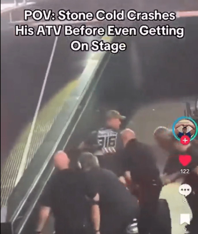 Many hands were needed to get Austin out of his pickle before he appeared at WrestleMania