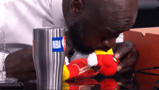 He was seen doing mouth-to-mouth on the mascot toy, before Chuck made his joke