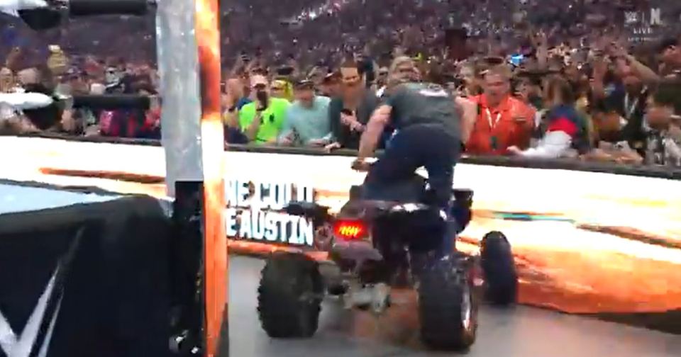 Austin had a tricky night on the quad bike at WrestleMania