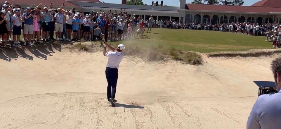 On Monday, DeChambeau returned to Pinehurst to recreate his 54-yard bunker shot