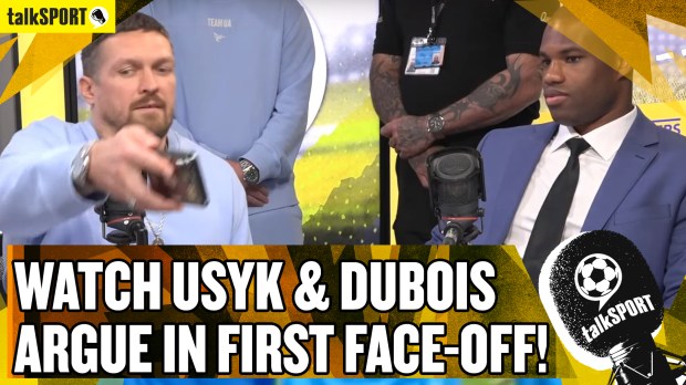 Oleksandr Usyk and Daniel Dubois argue in awkward face-off over controversial low blow